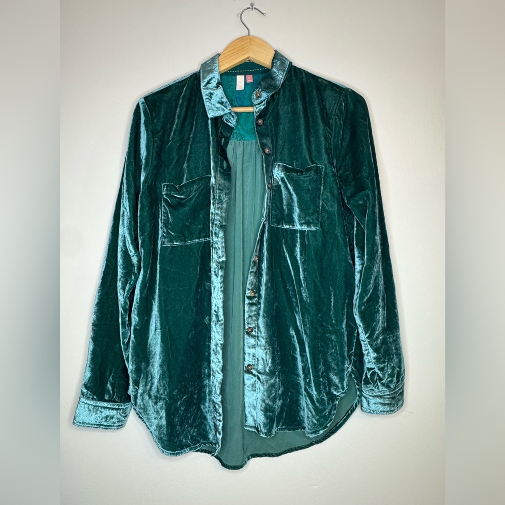 Pilcro Anthropologie‎ Green Velvet Button Down Shirt XS